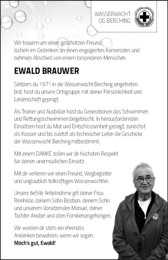 Traueranzeige von Ewald Brauwer von Neumarkter Tagblatt