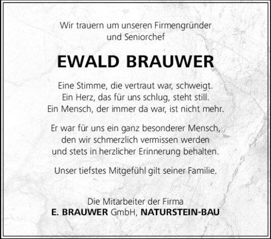 Traueranzeige von Ewald Brauwer von Neumarkter Tagblatt