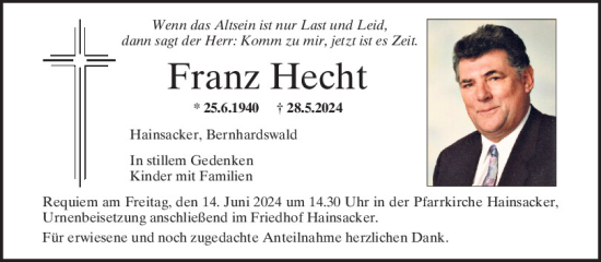 Traueranzeige von Franz Hecht von Mittelbayerische Zeitung Regensburg