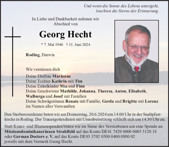 Traueranzeige von Georg Hecht von Bayerwald Echo