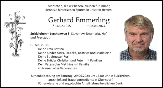 Traueranzeige von Gerhard Emmerling von Neumarkter Tagblatt