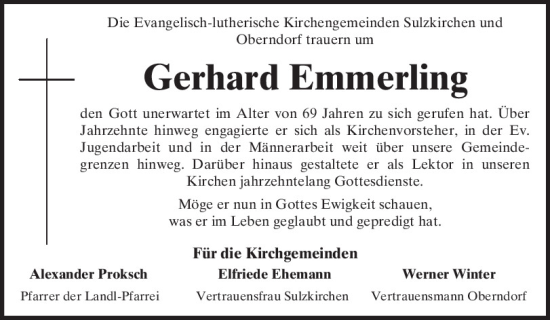Traueranzeige von Gerhard Emmerling von Neumarkter Tagblatt