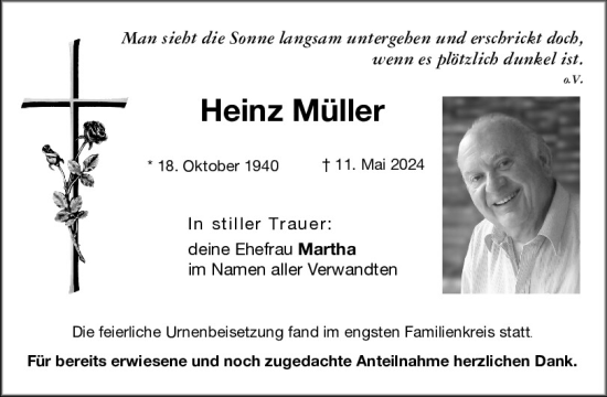 Traueranzeige von Heinz Müller von Mittelbayerische Zeitung Kelheim