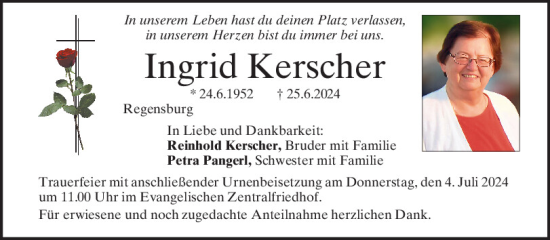 Traueranzeige von Ingrid Kerscher von Mittelbayerische Zeitung Regensburg