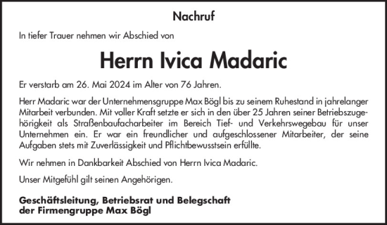 Traueranzeige von Ivica Madaric von Neumarkter Tagblatt
