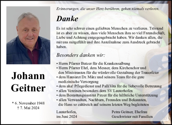 Traueranzeige von Johann Geitner von Neumarkter Tagblatt