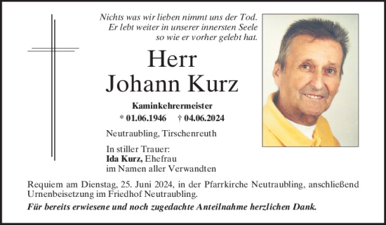Traueranzeige von Johann Kurz von Mittelbayerische Zeitung Regensburg