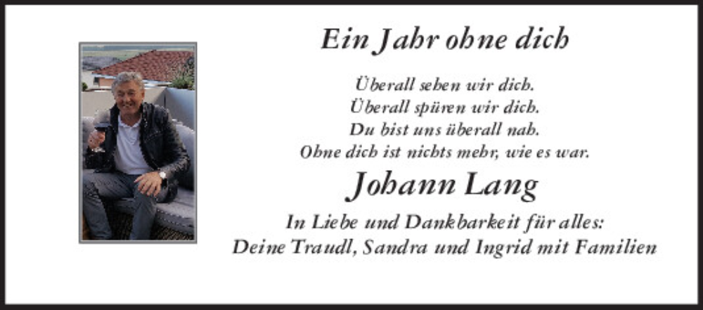  Traueranzeige für Johann Lang vom 25.06.2024 aus Neumarkter Tagblatt