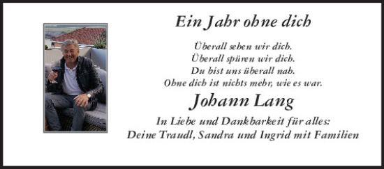 Traueranzeige von Johann Lang von Neumarkter Tagblatt