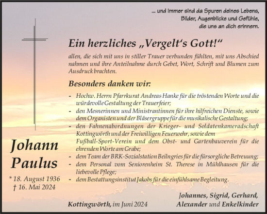 Traueranzeige von Johann Paulus von Neumarkter Tagblatt