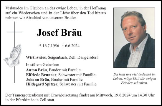 Traueranzeige von Josef Bräu von Bayerwald Echo
