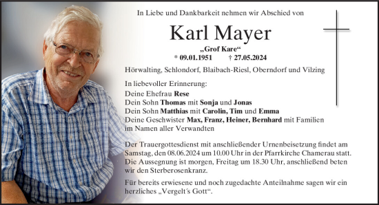 Traueranzeige von Karl Mayer von Bayerwald Echo