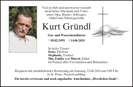 Traueranzeige von Kurt Gründl von Mittelbayerische Zeitung Regensburg