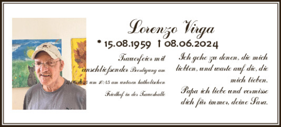 Traueranzeige von Lorenzo Virga von Mittelbayerische Zeitung Regensburg