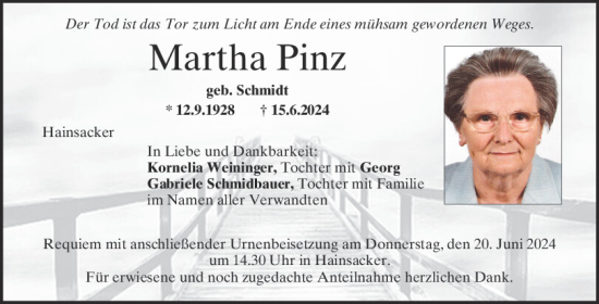 Traueranzeige von Martha Pinz von Mittelbayerische Zeitung Regensburg