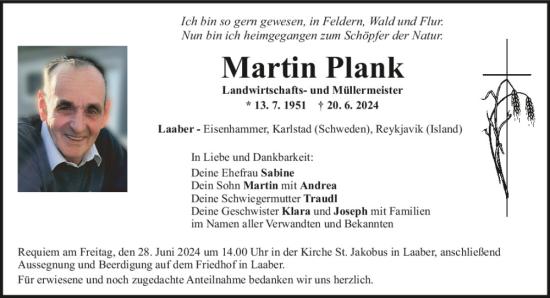 Traueranzeige von Martin Plank von Mittelbayerische Zeitung Regensburg