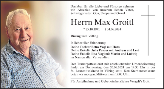 Traueranzeige von Max Groitl von Bayerwald Echo