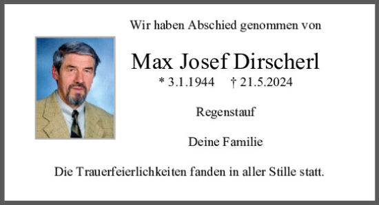Traueranzeige von Max Josef Dirscherl von Mittelbayerische Zeitung Regensburg