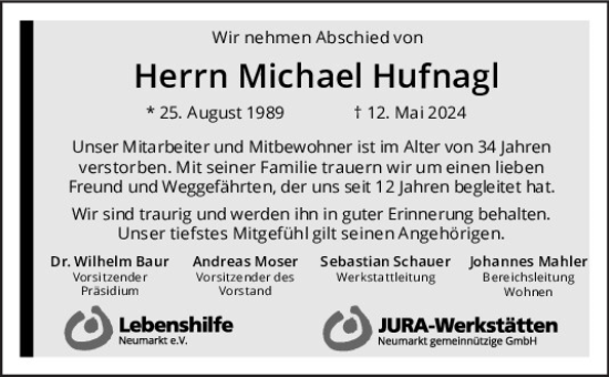 Traueranzeige von Michael Hufnagl von Neumarkter Tagblatt