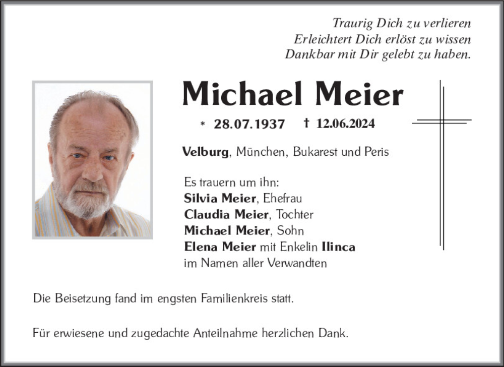  Traueranzeige für Michael Meier vom 20.06.2024 aus Neumarkter Tagblatt