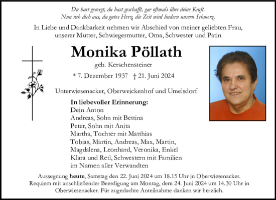 Traueranzeige von Monika Pöllath von Neumarkter Tagblatt