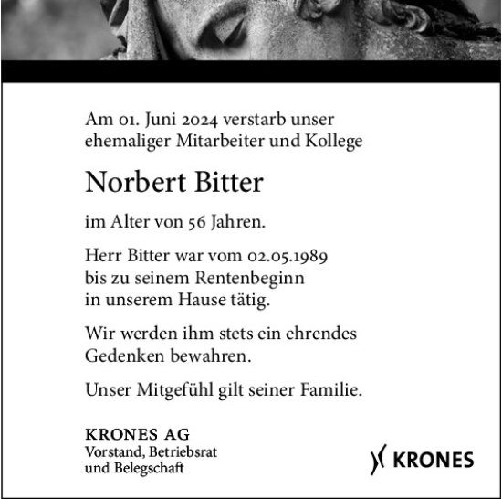 Traueranzeige von Norbert Bitter von Mittelbayerische Zeitung Regensburg