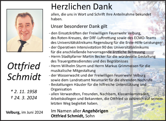 Traueranzeige von Ottfried Schmidt von Neumarkter Tagblatt