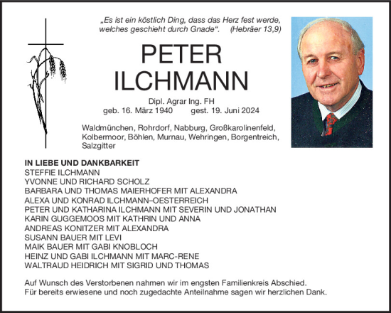Traueranzeige von Peter Ilchmann von Bayerwald Echo