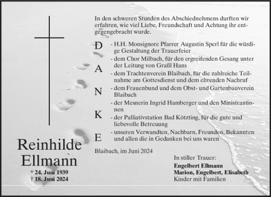 Traueranzeige von Reinhilde Ellmann von Bayerwald Echo