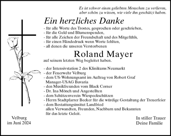 Traueranzeige von Roland Mayer von Neumarkter Tagblatt