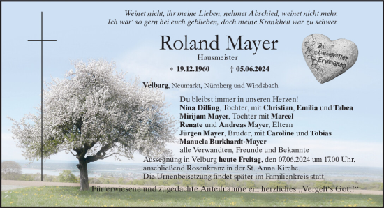 Traueranzeige von Roland Mayer von Neumarkter Tagblatt