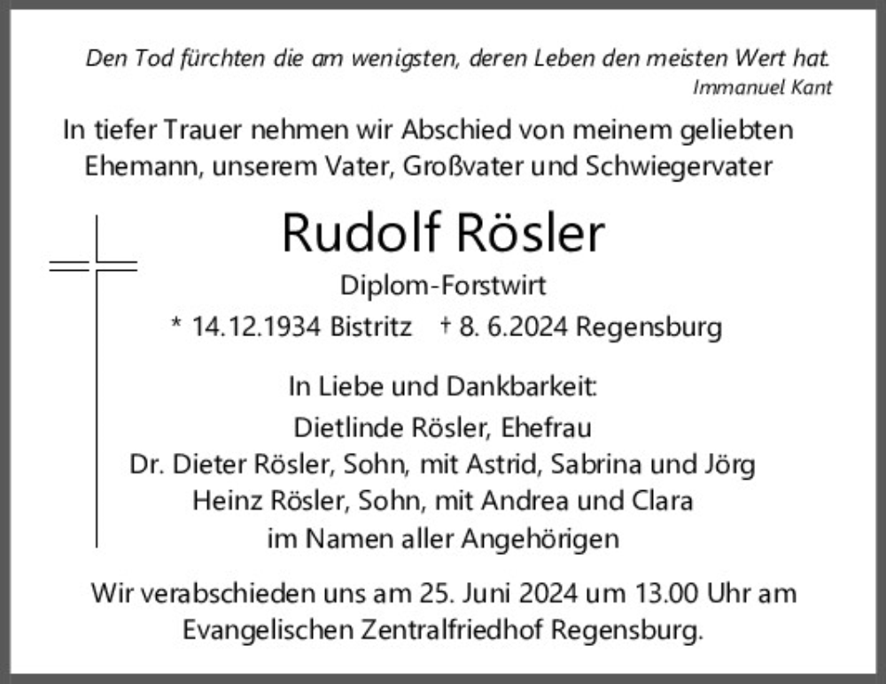  Traueranzeige für Rudolf Rösler vom 22.06.2024 aus Mittelbayerische Zeitung Regensburg