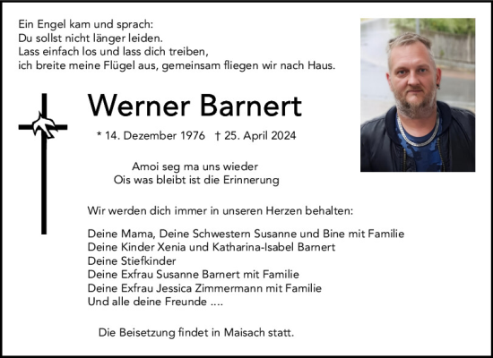 Traueranzeige von Werner Barnert von Neumarkter Tagblatt