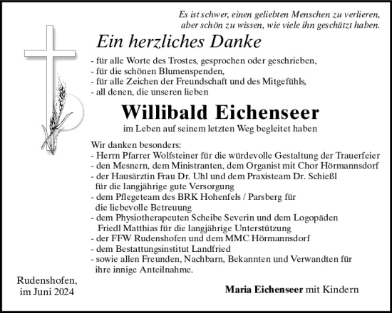 Traueranzeige von Willibald Eichenseer von Neumarkter Tagblatt