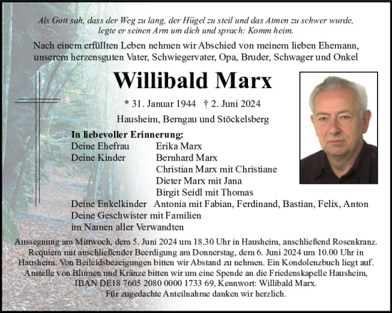 Traueranzeige von Willibald Marx von Neumarkter Tagblatt
