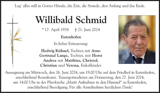 Traueranzeige von Willibald Schmid von Neumarkter Tagblatt