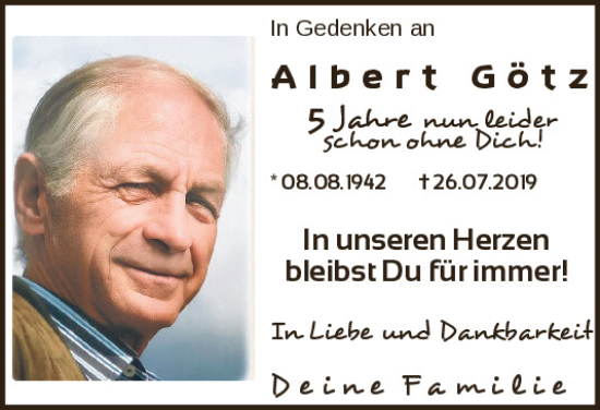 Traueranzeige von Albert Götz von Neumarkter Tagblatt