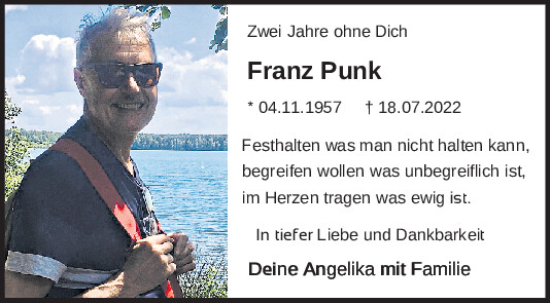 Traueranzeige von Franz Punk von Mittelbayerische Zeitung Regensburg