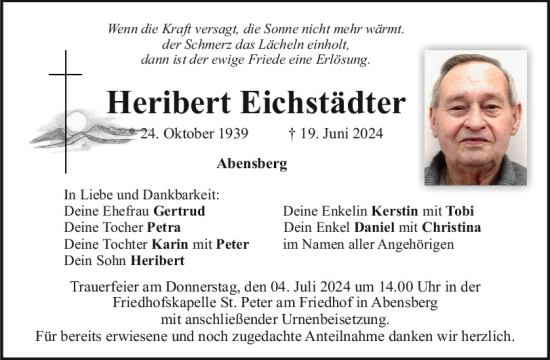 Traueranzeige von Heribert Eichstädter von Mittelbayerische Zeitung Kelheim