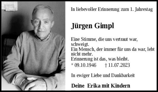Traueranzeige von Jürgen Gimpl von Neumarkter Tagblatt