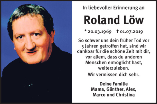 Traueranzeige von Roland Löw von Mittelbayerische Zeitung Regensburg