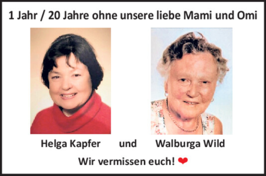 Traueranzeige von Walburga Wild von Neumarkter Tagblatt