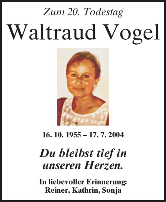 Traueranzeige von Waltraud Vogel von Mittelbayerische Zeitung Regensburg