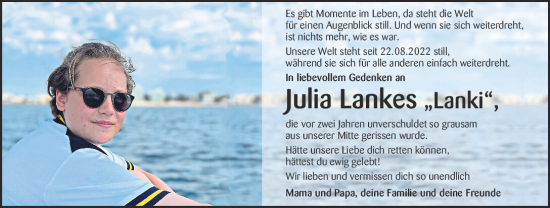 Traueranzeige von Julia Lankes von Bayerwald Echo