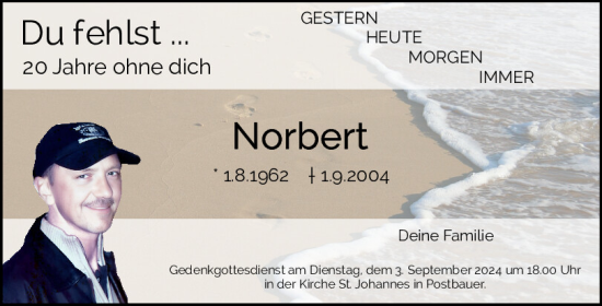 Traueranzeige von Norbert Siegert von Neumarkter Tagblatt