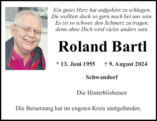 Traueranzeige von Roland Bartl von Mittelbayerische Zeitung Schwandorf