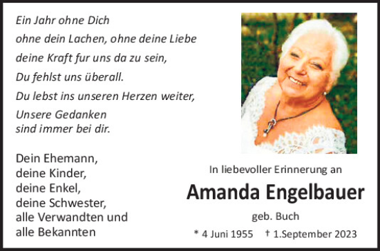 Traueranzeige von Amanda Engelbauer von Neumarkter Tagblatt