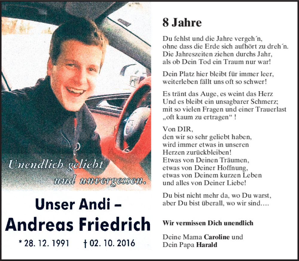  Traueranzeige für Andreas Friedrich vom 28.09.2024 aus Mittelbayerische Zeitung Regensburg