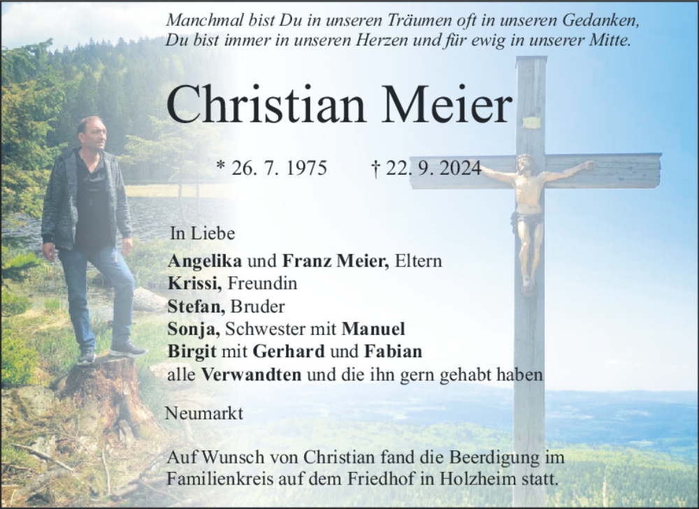  Traueranzeige für Christian Meier vom 28.09.2024 aus Neumarkter Tagblatt