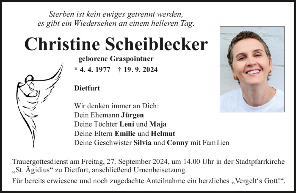  Traueranzeige für Christine Scheiblecker vom 25.09.2024 aus Neumarkter Tagblatt